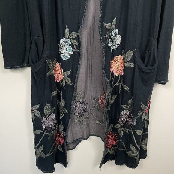 Johnny Was Biya Cardigan Woman's Small Dark Teal Long Duster Embroidered Floral - Picture 7 of 13